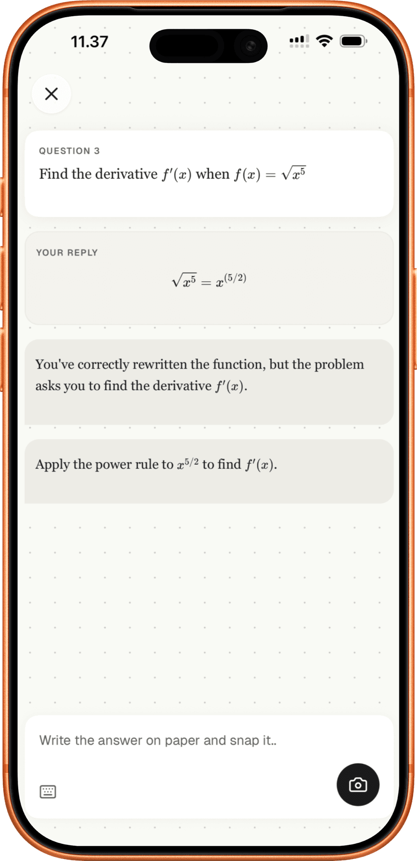 Lexie evaluating a handwritten math solution
