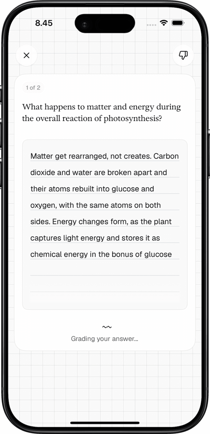 Emma writes her own answer about photosynthesis
